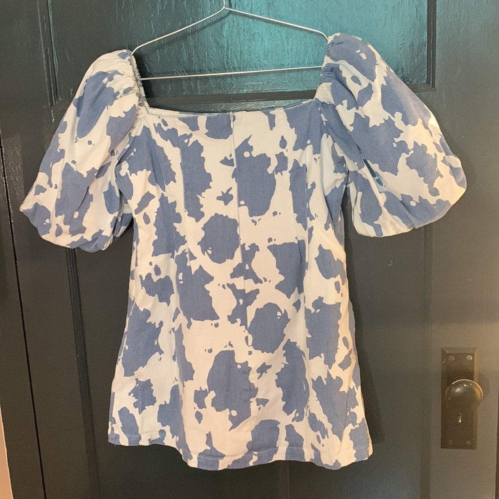 Cider denim cow print puff sleeve dress (M) - Picture 3 of 4